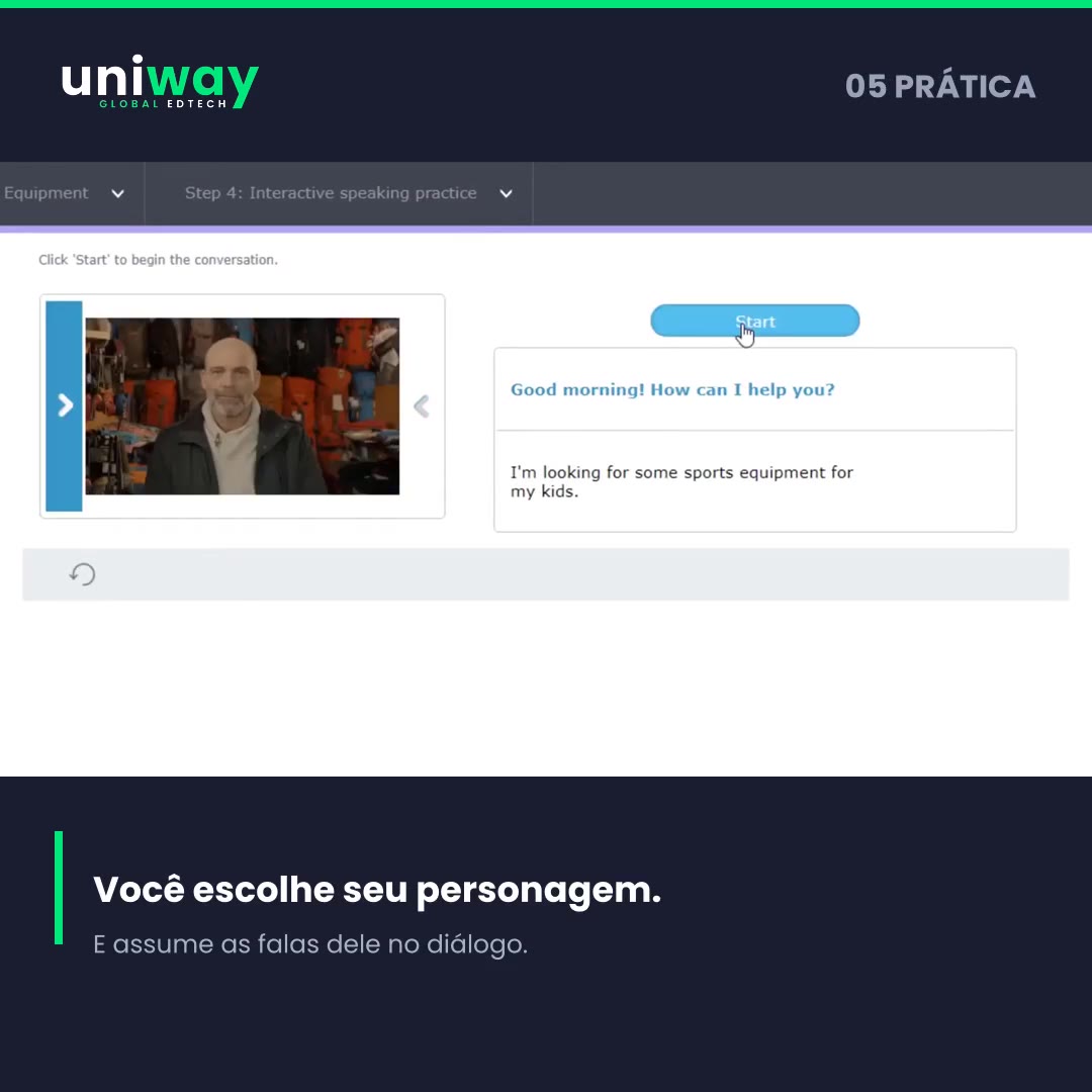Tela da plataforma Uniway com diálogo interativo de fala